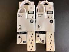 2 WHITE GE 6Outlet Power Strip 2 Pack, 2  Extension Cord Heavy Duty Plug New