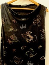 Black Slinky Subtle Jungle Print Sleeveless Long Dress Cowl Neckline A-Line