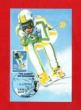 SNOW SKIING AU postcard DOWNHILL RACING stamp MAXIMUM CARD Mt Kosciusko 202
