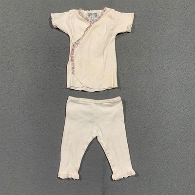 Vintage USA Made Baby Ivory Cotton Kimono Top and Leggings Set Fairycore Small