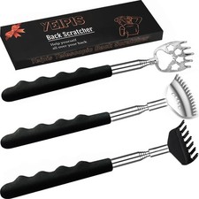 3 Pack Different Back Scratcher Metal Portable Telescoping with Rubber Handles,