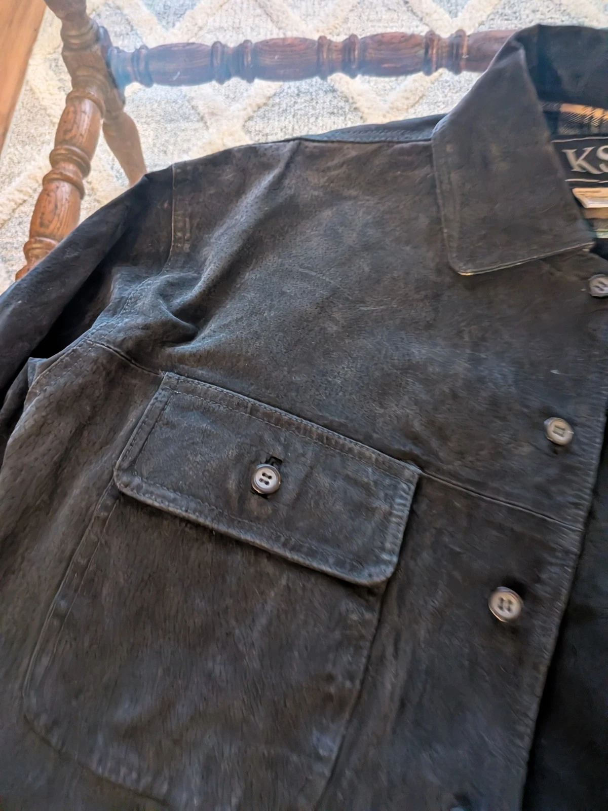Vintage KS Leather Jacket Mens Large Cowboy Western Grunge Button Up Clean! - product detail image 2