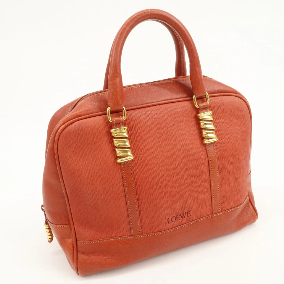LOEWE Velazquez Leather Hand Bag Boston Bag Orange Authentic Used F/S - Image 4 of 4