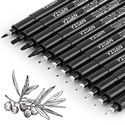 12 PCS Drawing Art Pens Micro Fineliner Fine Tip Manga Markers Black 902195