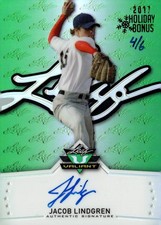 2014 Leaf Valiant #BA-JL1 Jacob Lindgren Holiday Bonus Autograph /6