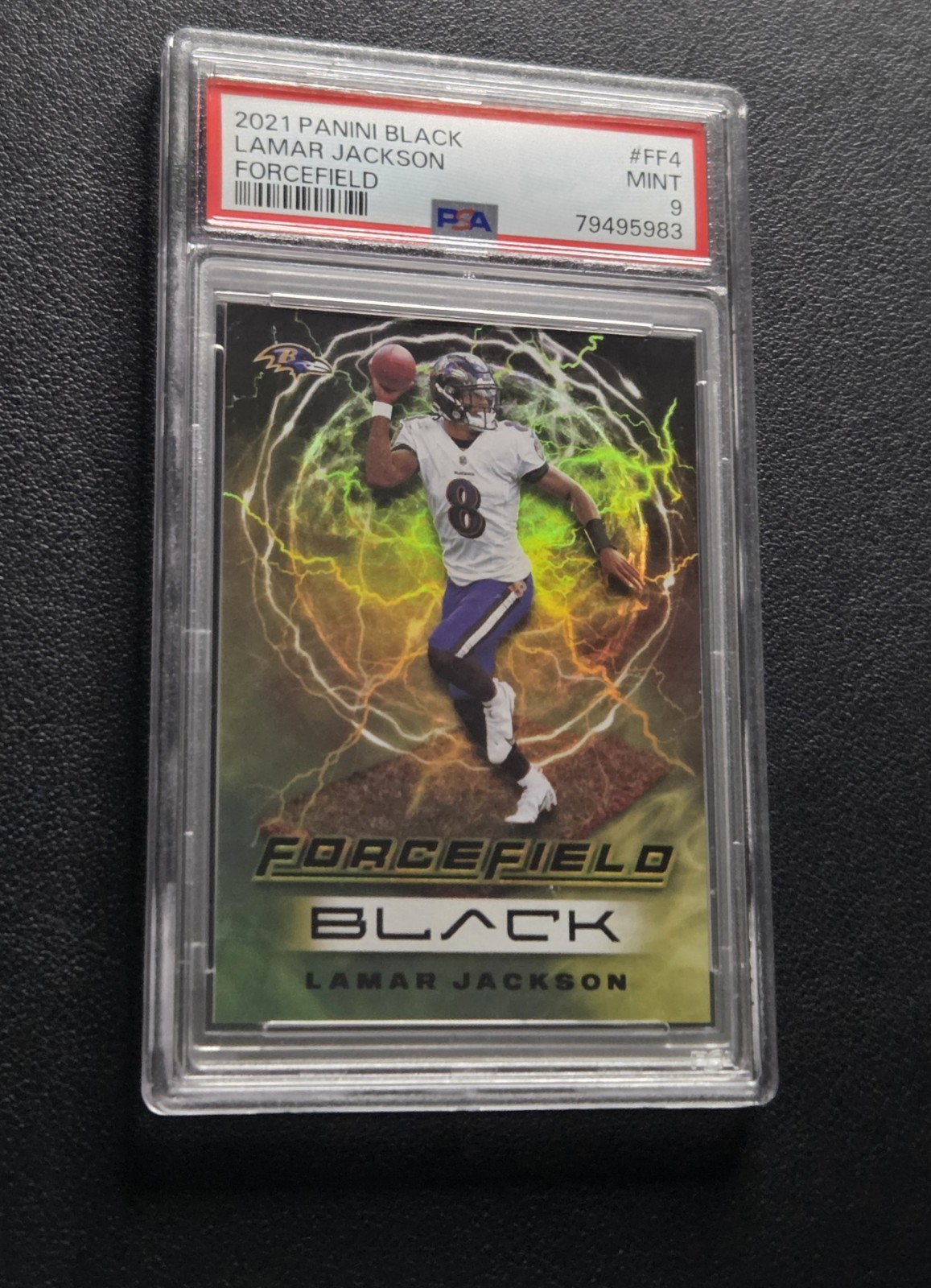 2021 Panini Black Forcefield Lamar Jackson #FF4 SSP Case Hit PSA 9 Ravens