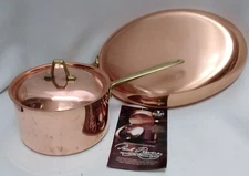 Paul Revere Limited Edition 1 qt Small Copper Lidded Pot & 12"  Omelette Pan
