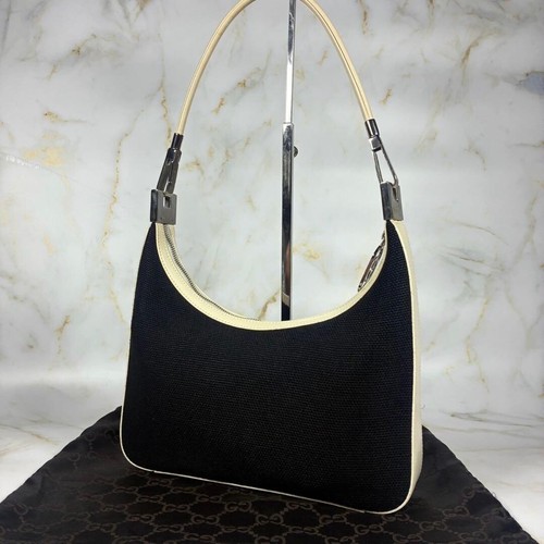 Gucci Tom Ford Era Y2K Half Moon GG Shoulder Bag Canvas Leather Black Ivory