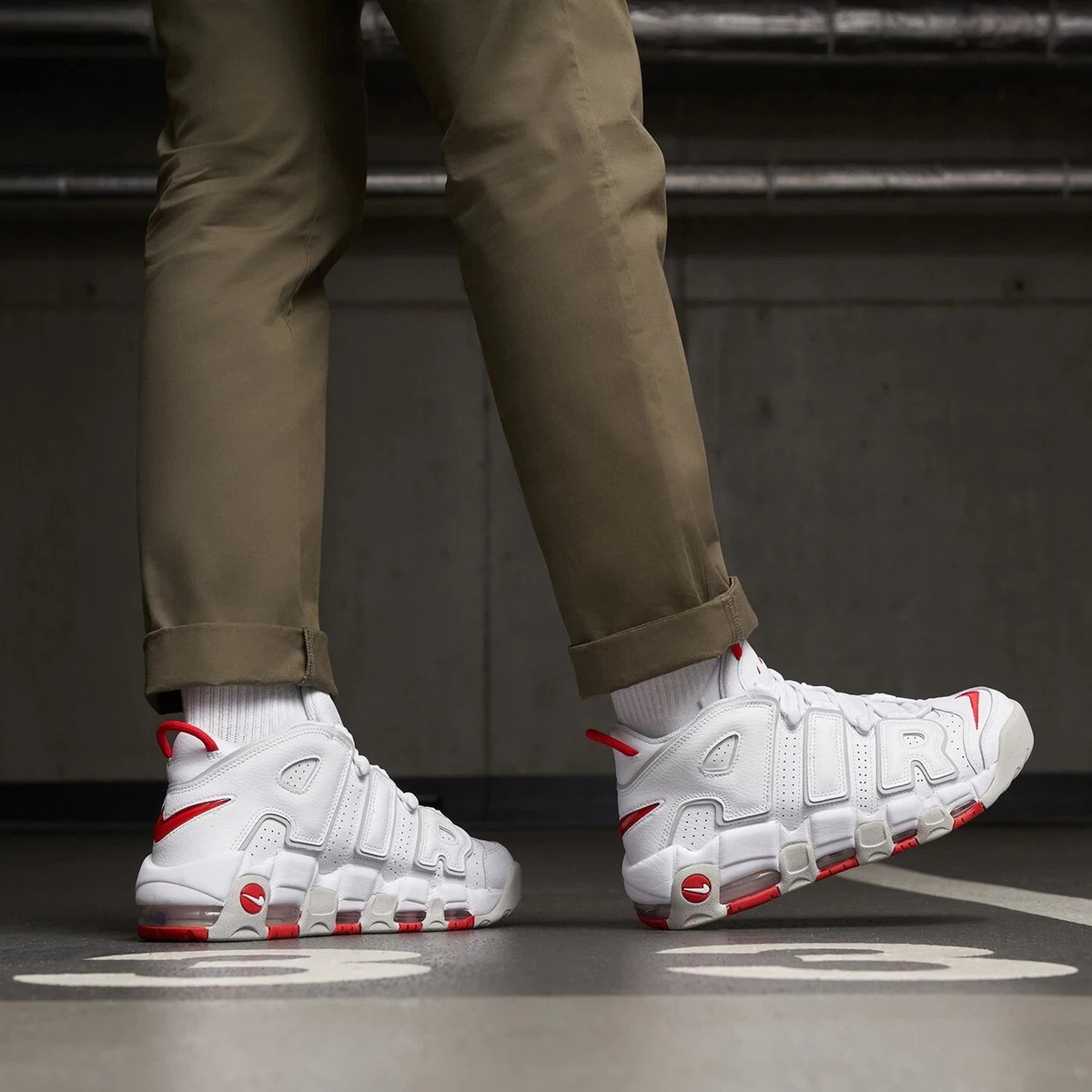 Nike Air More Uptempo 96 White Grey Fog University Red ✓DX8965
