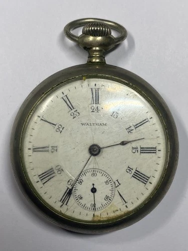 Antique WALTHAM Nickel Silver 17 Jewels Pocket Watch  Doesn't Run #32-63