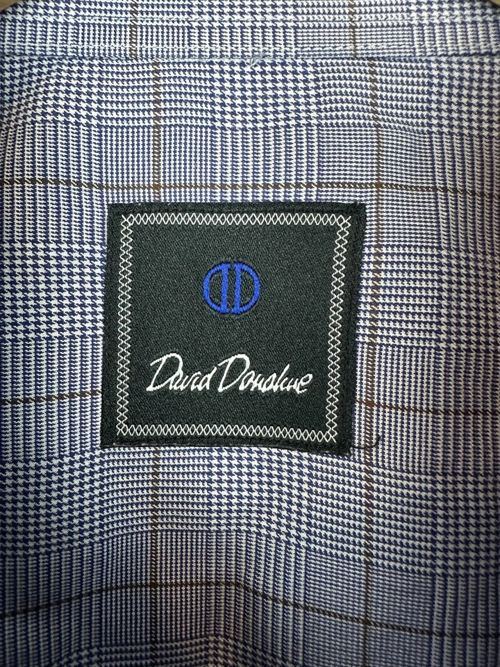 David Donahue Shirt Mens 18 34/35 Blue Gray Plaid Dress Button Front Cotton Mens - Image 4 of 4