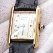 CARTIER Must tank Vermeille SM H28mm W20mm Gold Plated/Leather Ivory Dial 50... 5