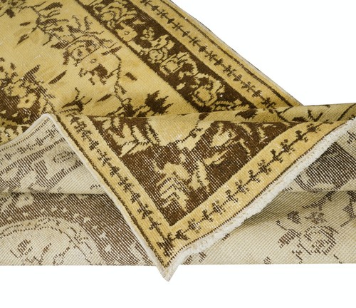 3.7x6.5 Ft Overdyed Yellow Turkish Wool Rug, Modern Handmade Floor ...