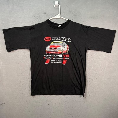 Vintage 90s Audi Quattro V8 DTM Racing T-Shirt Black Size Large