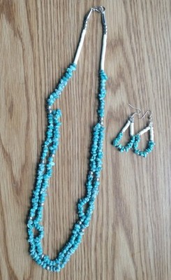 Native American? Style Double Strand Heishi Necklace With Matching Earrings, 31''