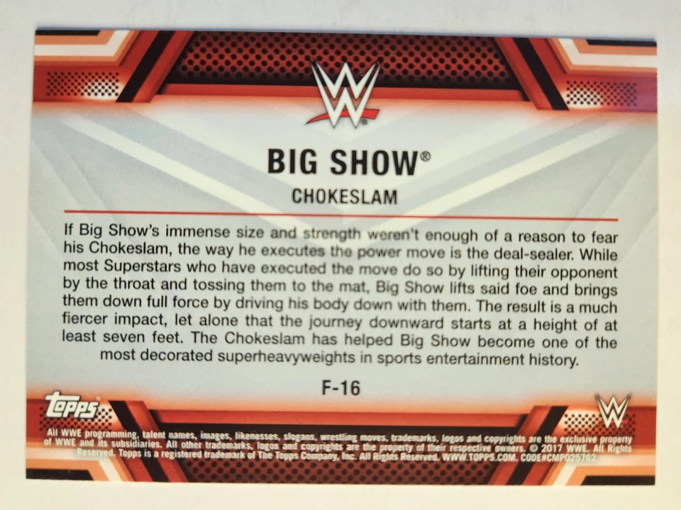 2017 Topps WWE Then Now Forever #F-16 BIG SHOW FINISHERS & SIGNATURE MOVES - Image 2 of 2