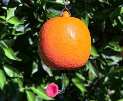 MCM Robert Maxwell HUMMINGBIRD Bird FEEDER Hanging POTTERY Fruit ORANGE Vintage