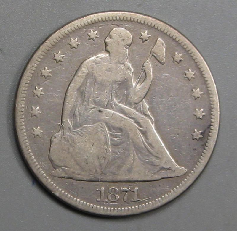 1871 Silver SEATED Dollar.  (cleaned)