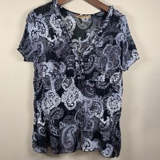 Notations Woman Black/White Paisley Sheer Baby Doll Blouse Size Y2K