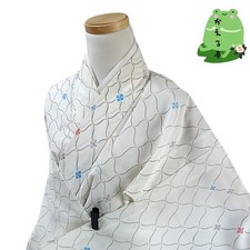 Rare Kimono with Fine Pattern White Synthetic Fiber Used 164cm Japan
