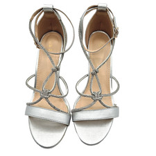 Wmns Silver Rhinestone Strappy Heels Size 7 Ankle Strap Stiletto Sandals