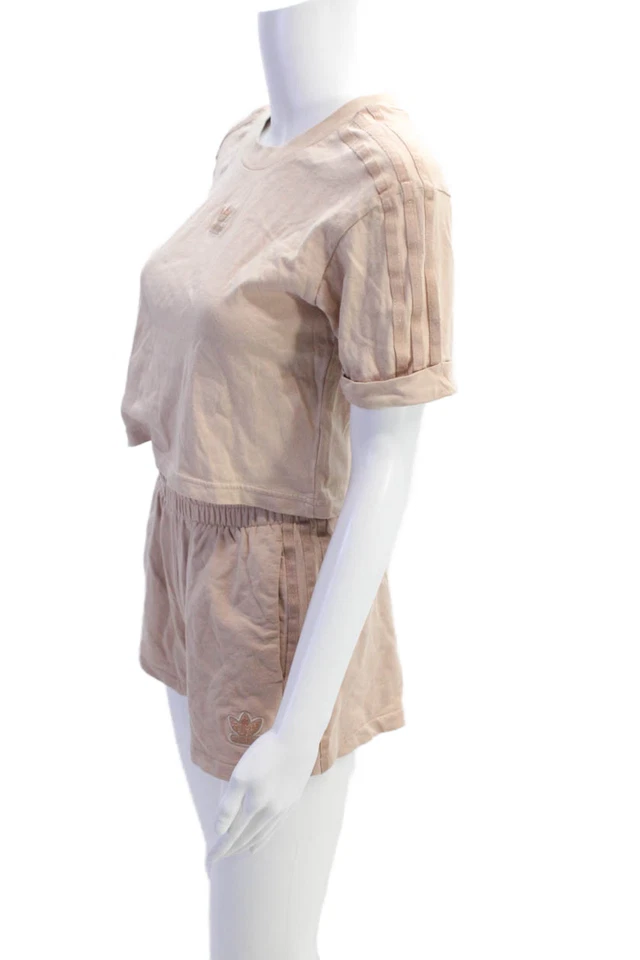 Adidas Womens Short Sleeves Tee Shirt Shorts Set Pink Cotton Size Small/Extra Sm - Image 2 of 4