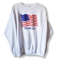 Vtg American Flag United We Stand White Sweatshirt Pullover L Patriot USA