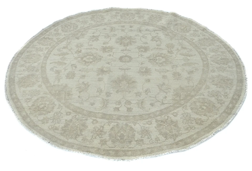 Handspun Wool Oushak Oriental Round Rug 5x5 ft Muted Floral Design Carpet - Image 2 of 4