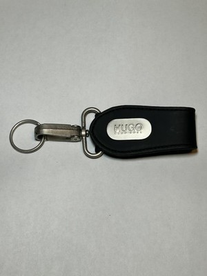 Vintage 90s Hugo Boss Leather Belt Clip Accessory/Keychain Dark Brown w Silver