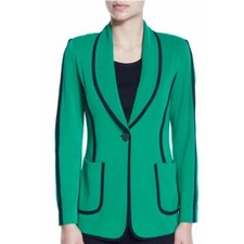 MISOOK Emerald Green Soft Knit Blazer Jacket Size Small Black Contrast
