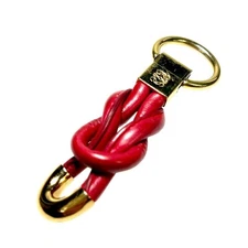 LOEWE Anagram Keychain Key Ring Leather Red/Gold Charm Women Auth from Japan