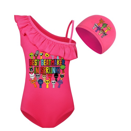 Sprunki Printed Rhythm Box Girls' One-piece Swimsuit Swim Cap Two-piece Set Fash - Bild 7 von 56