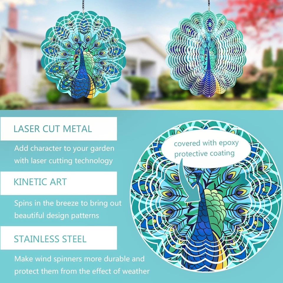Peacock Wind Spinners Outdoor - Birthday Gifts for Women Mom Grandma,12inch Meta - Image 3 of 4
