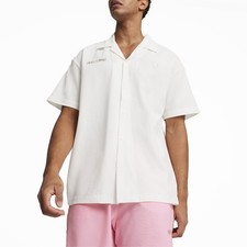 PUMA Scuderia Ferrari Race Collared Short Sleeve Button Up Shirt Mens White Casu