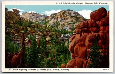 Sherman Hill Wyoming Solid Granite Canyon Lincoln Highway Vintage Postcard