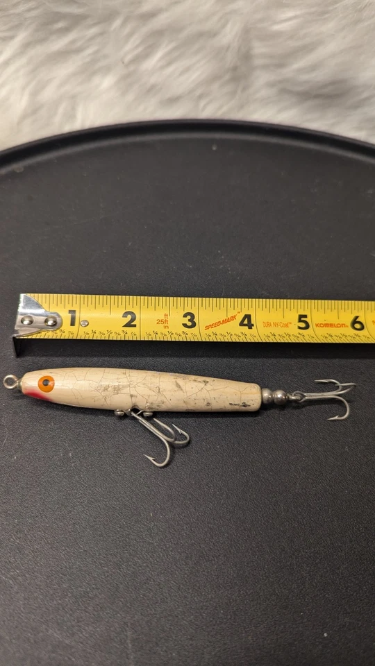 Antique Bomber Stick Bait Lure White 3 1/2" Wood Jumper Topwater Surface Fishing - Image 3 of 4