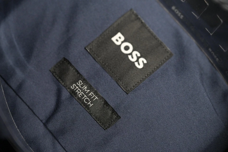 Camicia Da Uomo Hugo Boss Hank Kent Slim Fit Blu Navy In Cotone Stretch 40 15.7 - Immagine 4 di 4