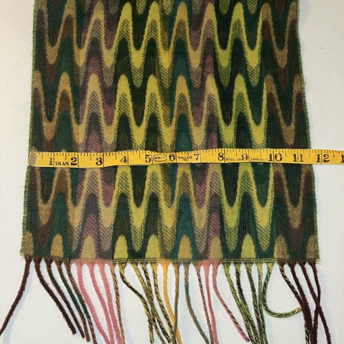100% Cashmere Neck Scarf Made In Scotland Pink Green Yellow Blue Soft! 69x11 - Picture 6 of 6