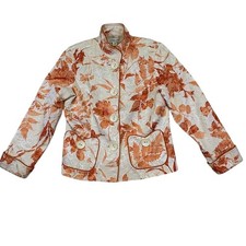 Coldwater Creek Jacquard Blazer Orange  Cream Floral Tapestry Jacket Size 12P