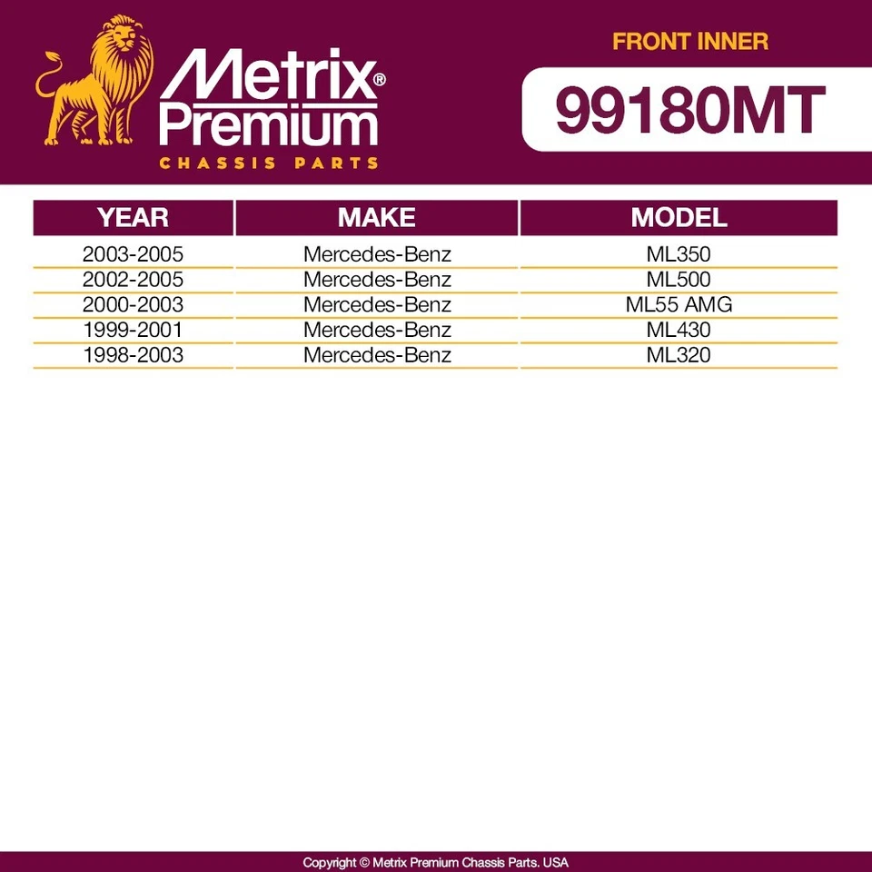 Front Inner Tie Rod End Set For Mercedes-Benz ML55 AMG ML320 ML430 ML350 ML500 - Image 2 of 4