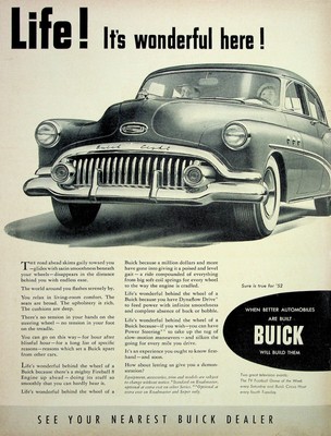 Buick Automobile Fireball S Engine Life Wonderful Drive Vintage Print Ad 1952