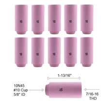 TIG Ceramic Cup 10N45 #10 Welding ALUMINA Nozzle 5/8" Fits TIG 17, 18, 26 Qty 10