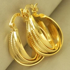 Cute New Yellow Gold Filled Multi Row Round Textured Twist Huggie Hoop Earrings