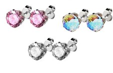 PAIR 3mm Clear Pink AB CZ Steel Ear Stud Earring Cubic Zirconia Round Unisex 044