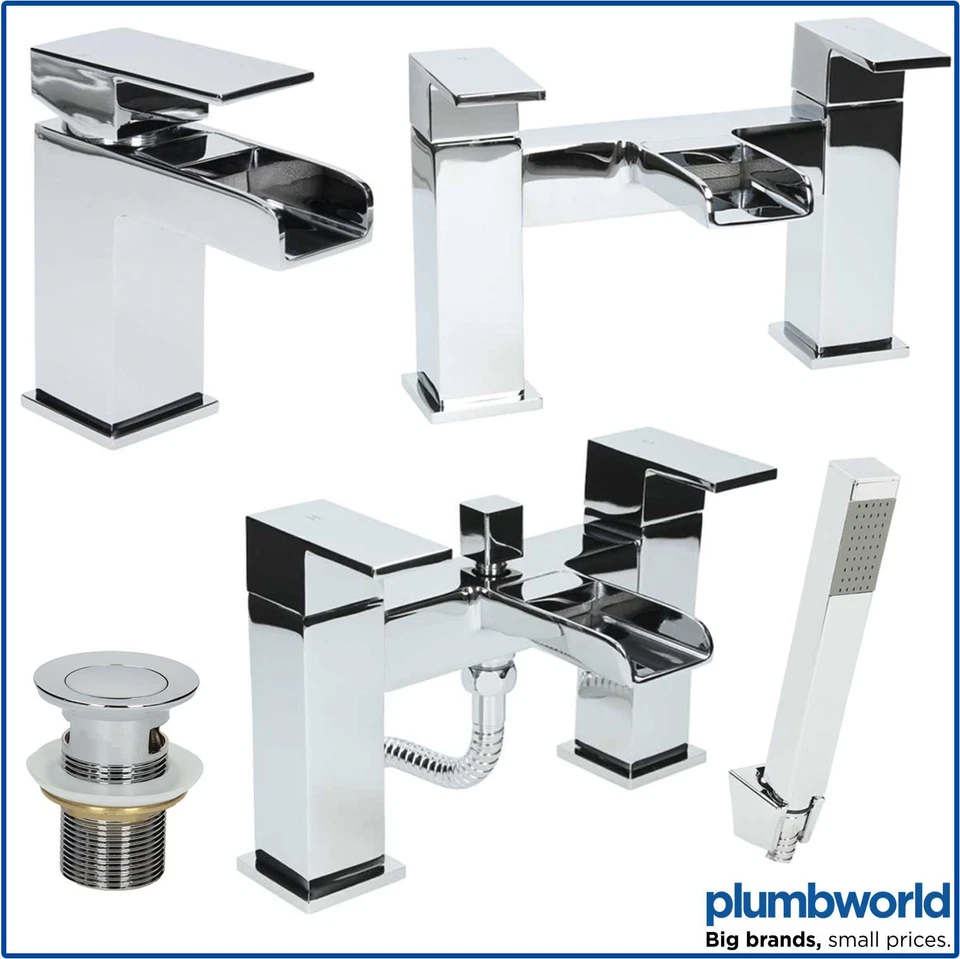 Waterfall Bathroom Taps Chrome Basin Mixer Bath Filler Shower Deck Tap Sets - Image 2 of 4