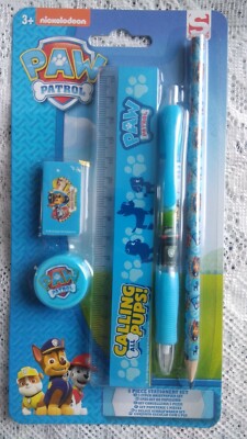 ORIGINAL PAW Patrol Kid 5-teiliges Schreibwaren Set Bleistift Stift Radierer Anspitzer Lineal