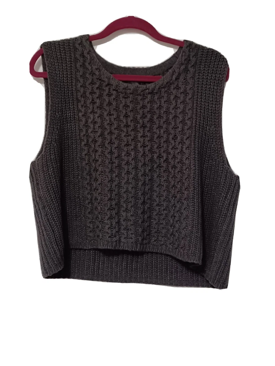 Ann Taylor Factory Gray Sweater Vest Cabel Knit XL Cotton Blend | eBay