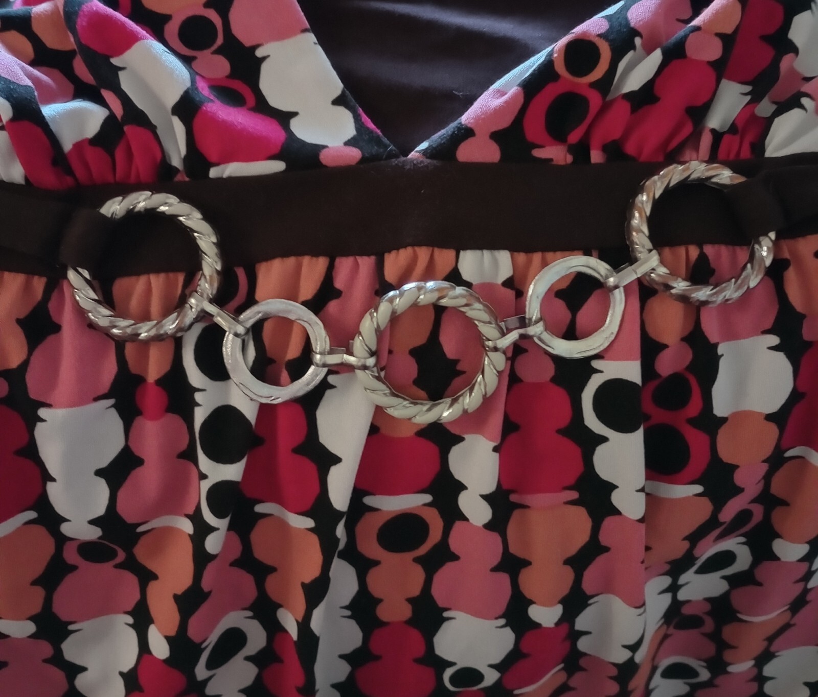 Notations Multi Colored Blouse Silver Chain Embel… - image 4