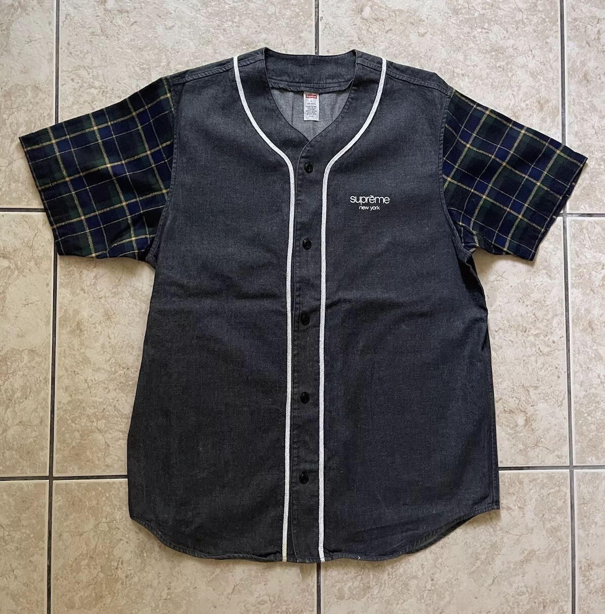 Maillot de baseball homme Supreme New York SS14 flanelle denim rare grand sport