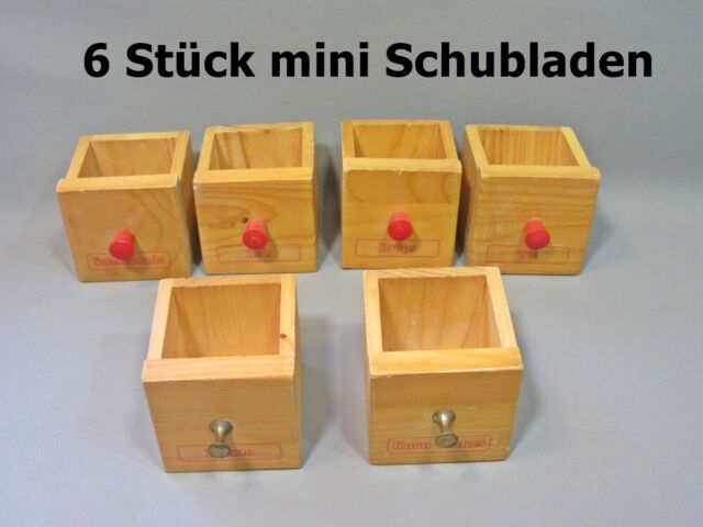 6x Mini Holz Schubladen Schublade Holzkiste Schubkasten shabby Vintage